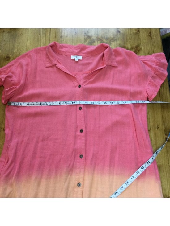 Umgee USA Womens Linen Blend Ombre Button Up Shirt Dress Frayed Hem Size L Boho - Picture 8 of 9